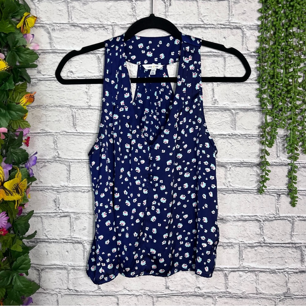 |🌸5/$25🌸Love H8 Sleeveless Floral Printed Navy Blue Silky Top Size Small
